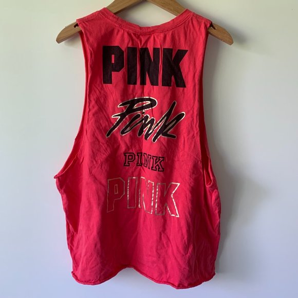 VS PINK Muscle Logo Raw Hem Tank Top - Picture 3 of 3